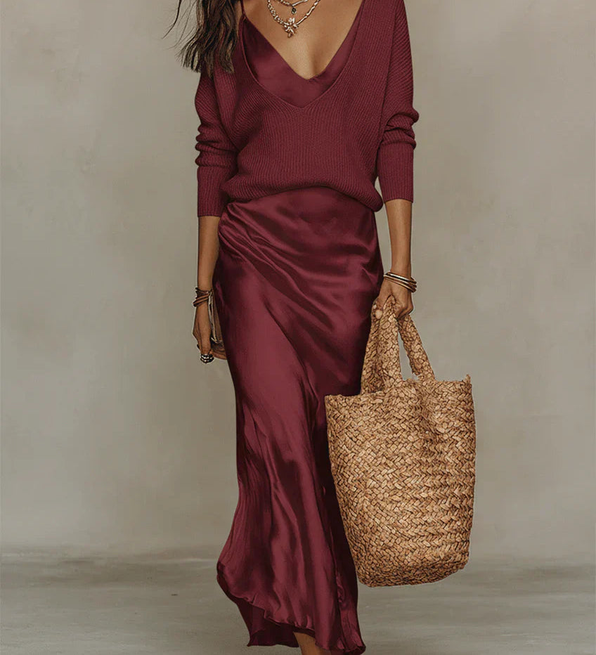 Anaïs – elegáns selymes folyékony midi ruha