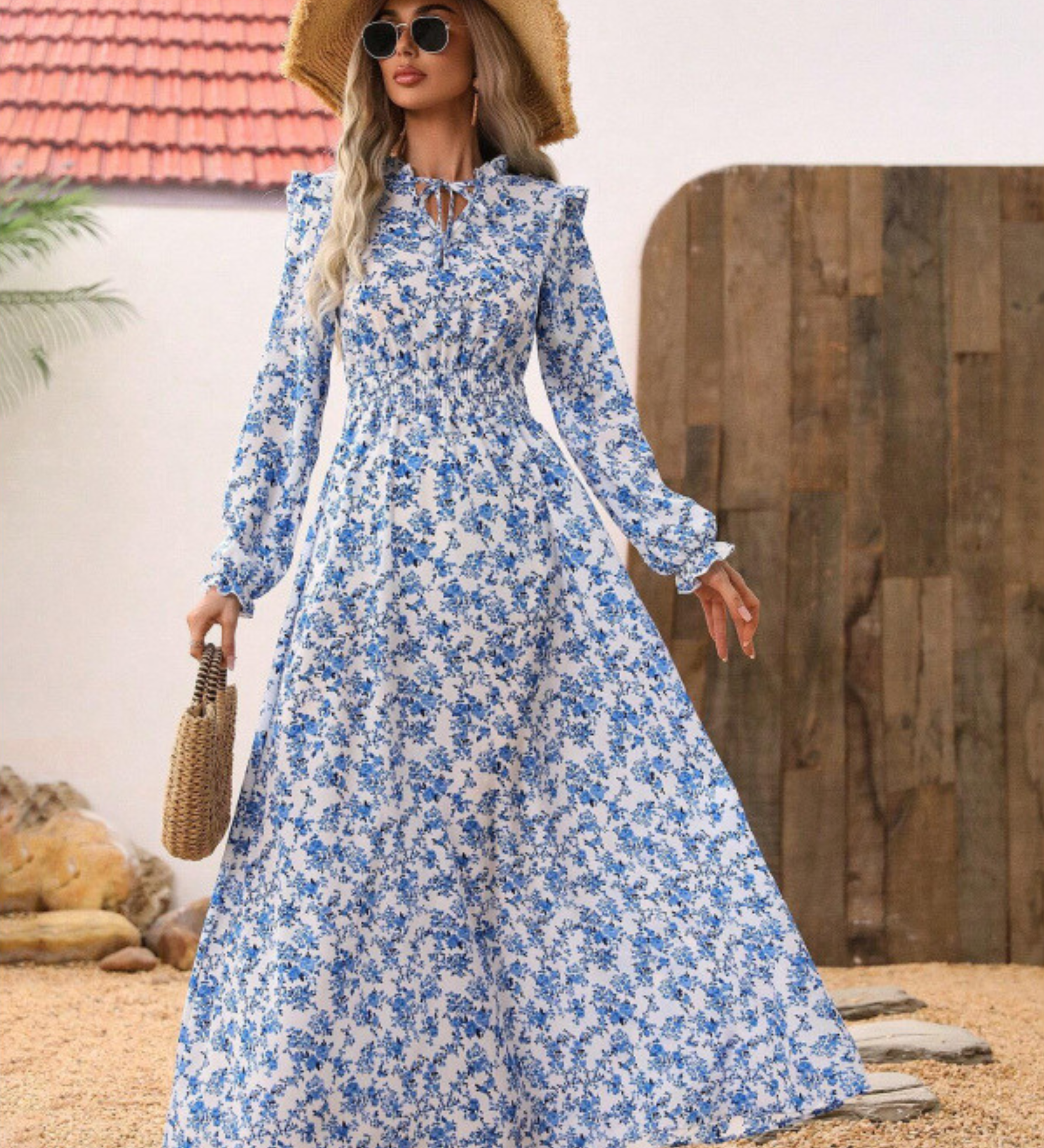 Adéla – romantikus elegáns maxi ruha virágos mintával