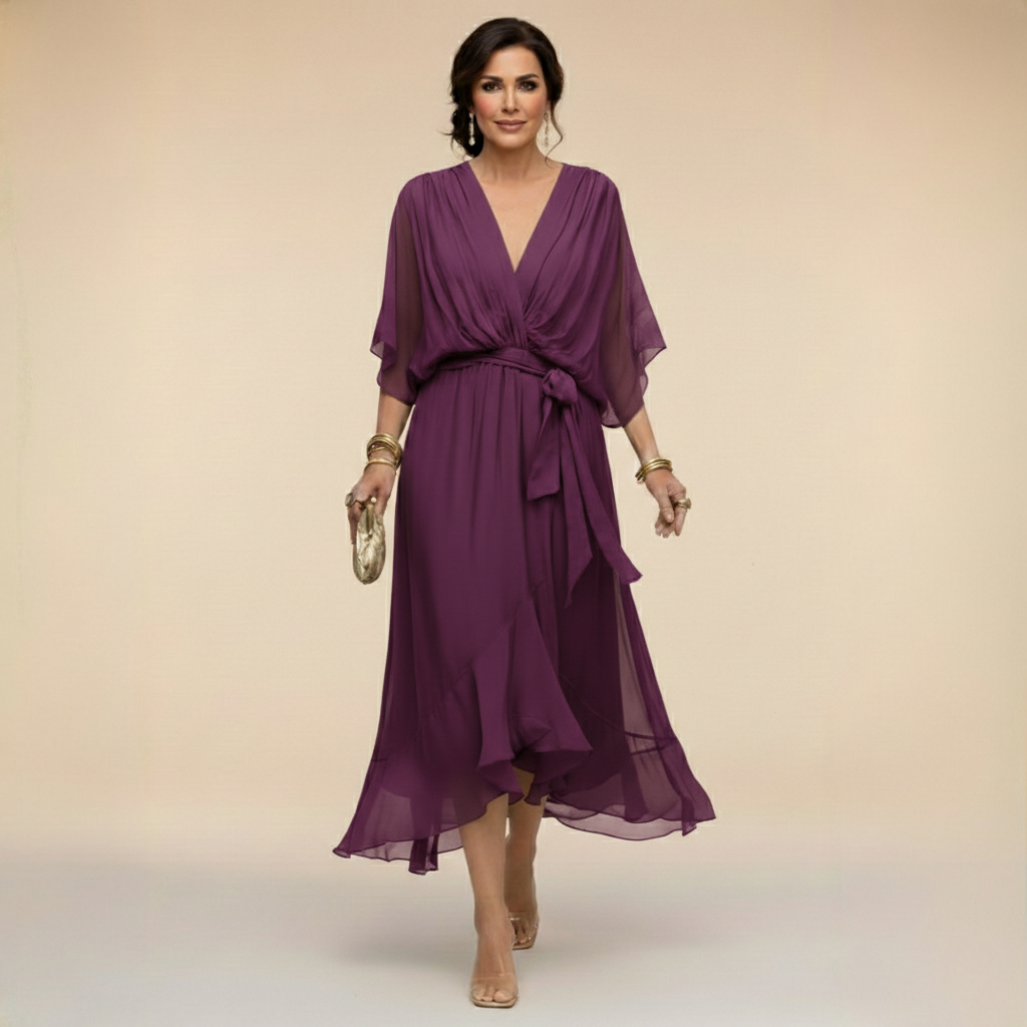 Mónika – V-nyakú elegáns sziluettkiemelő midi ruha