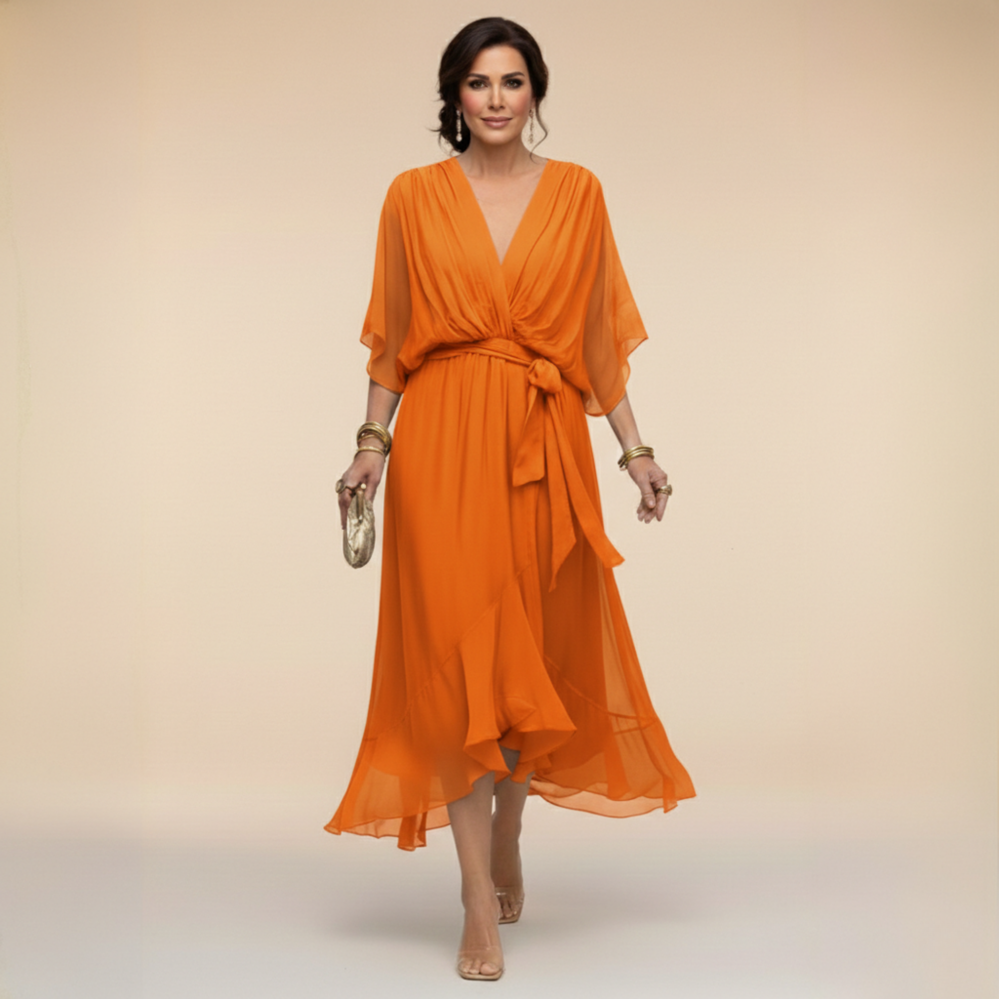 Mónika – V-nyakú elegáns sziluettkiemelő midi ruha