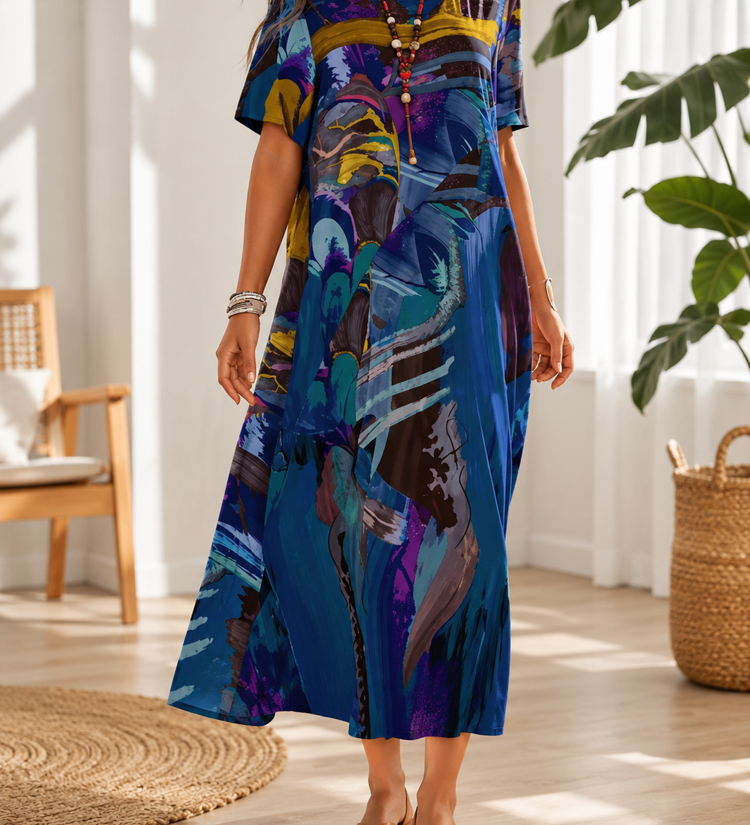 Elizábet – laza művészi stílusú elegáns midi ruha