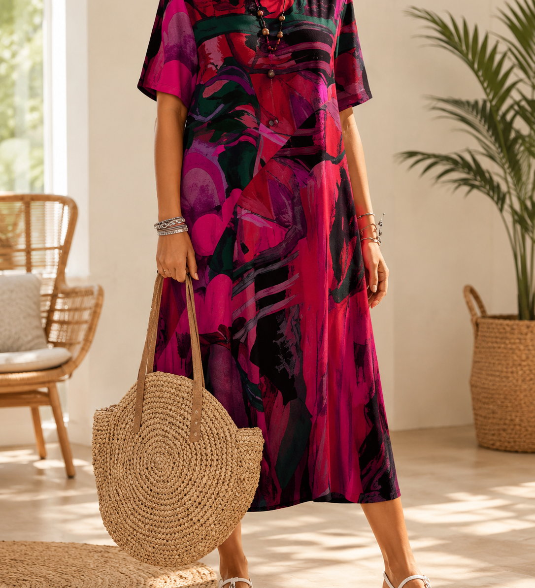 Elizábet – laza művészi stílusú elegáns midi ruha