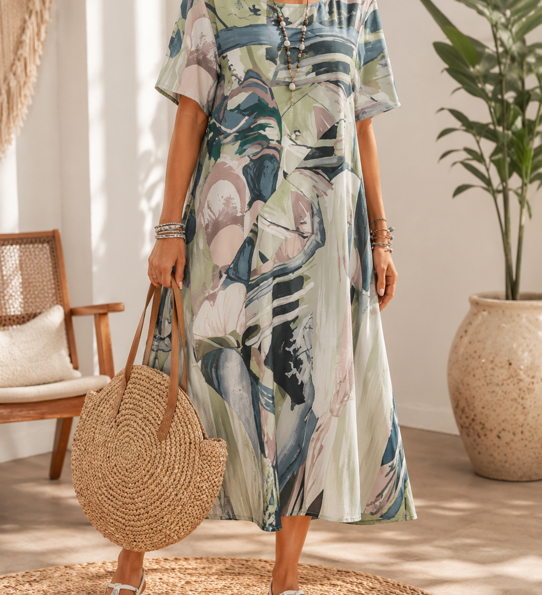 Elizábet – laza művészi stílusú elegáns midi ruha