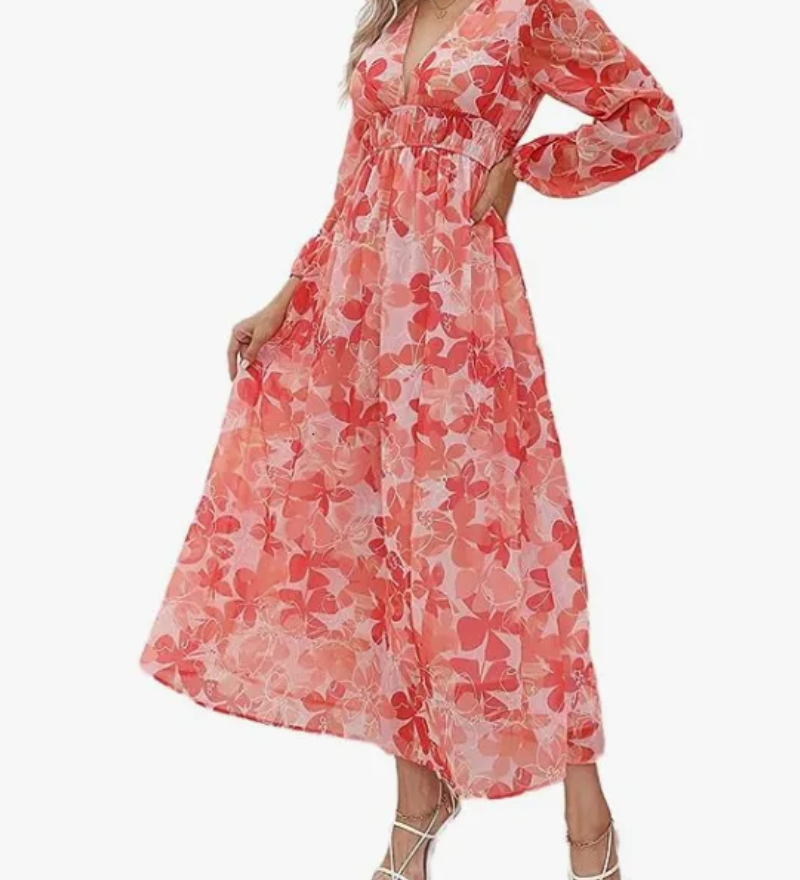 Celina – virágmintás hosszú elegáns ruha