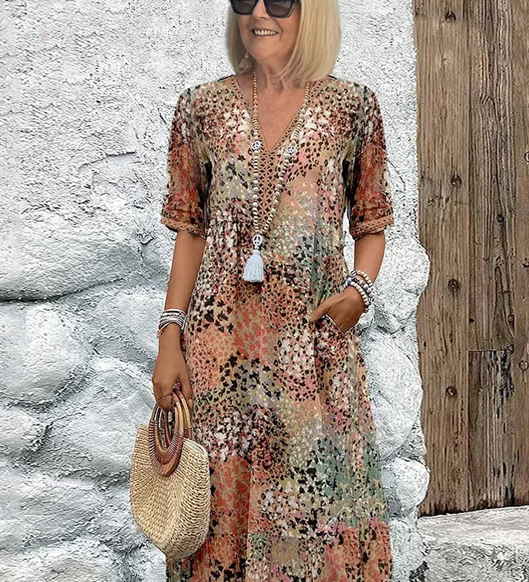 Zorka – élénk midi ruha elegáns hasfedéssel