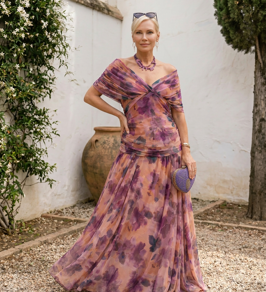 Lorána – elegáns maxi ruha szív dekoltázzsal