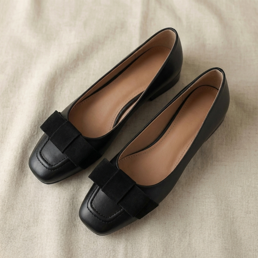 Camille – bőr masnis elegáns négyzetes orrú balerina
